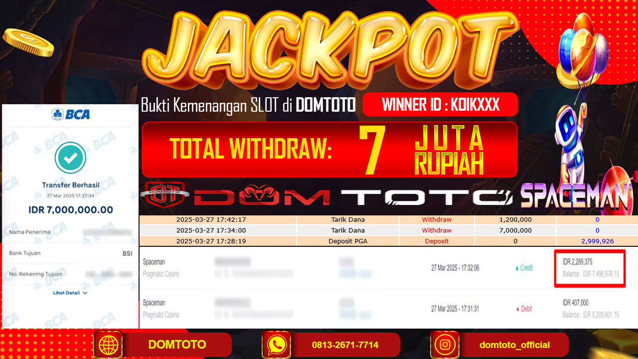JACKPOT SPACEMAN 27 MARET 2025